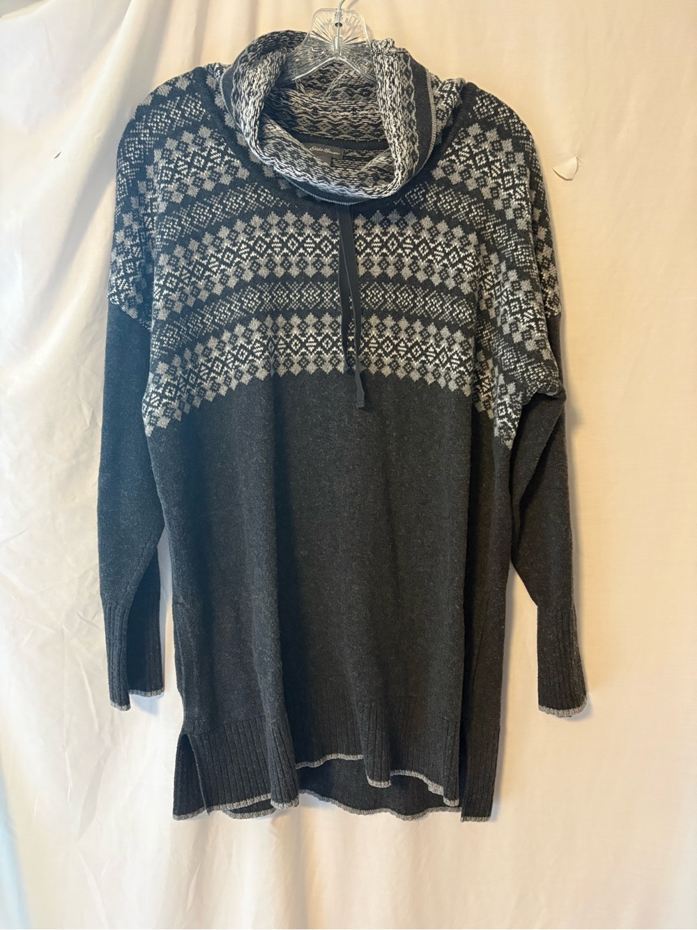 Eddie Bauer Charcoal Gray Fair Isle Cowl Neck Sweater